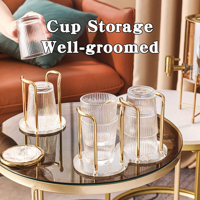 Luxury Disposable Cup Storage Holder Water Tea Cups Dispenser Rack Shelf with Longer Stick Mug Display Stand Home Organizer