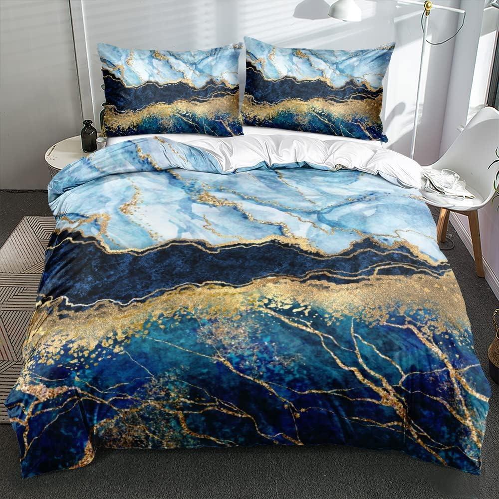 Set biancheria da letto color oro marmo, copripiumino e federa per bambini e adulti stampati in 3D in microfibra ultra-fine con cerniera
