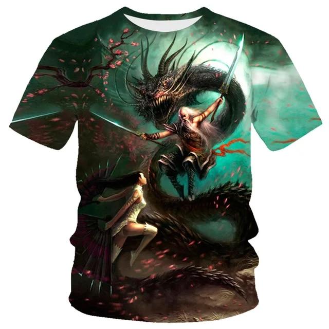 3D Dragon Print T-shirt Herr Mode Streetwear T-shirt Harajuku Cool Animal Shirt Anime kortärmade toppar T-shirts