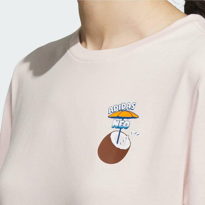 Adidas Neo Logo Print Round Neck Loose Comfortable Sports Short Sleeve T-Shirt Women T-Shirts Miracle-Quartz IP3877