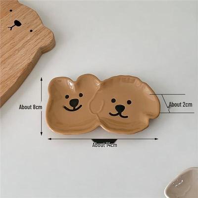 Cute Cartoon Ceramic Bear & Puppy Double Dish Set