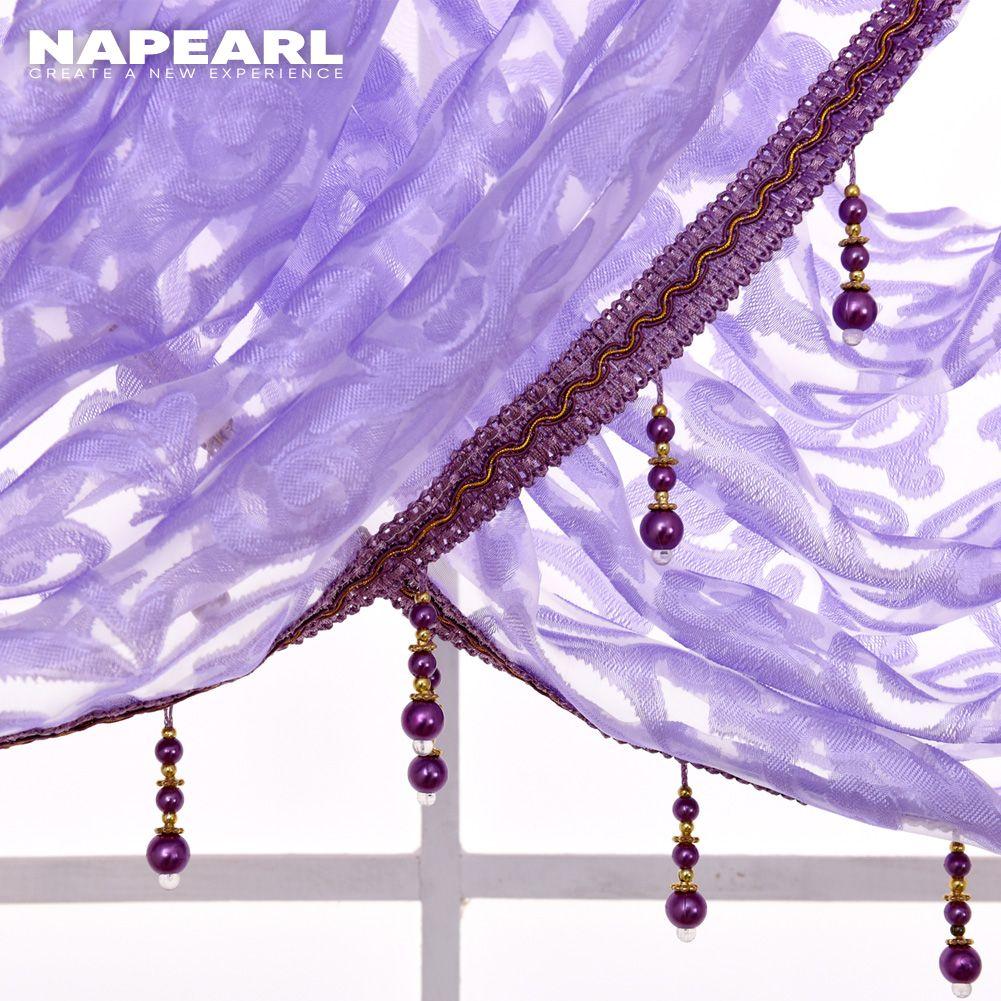 1PC NAPEARL Modern Beaded Jacquard Flower Tulle Curtain Valance for Window Decor