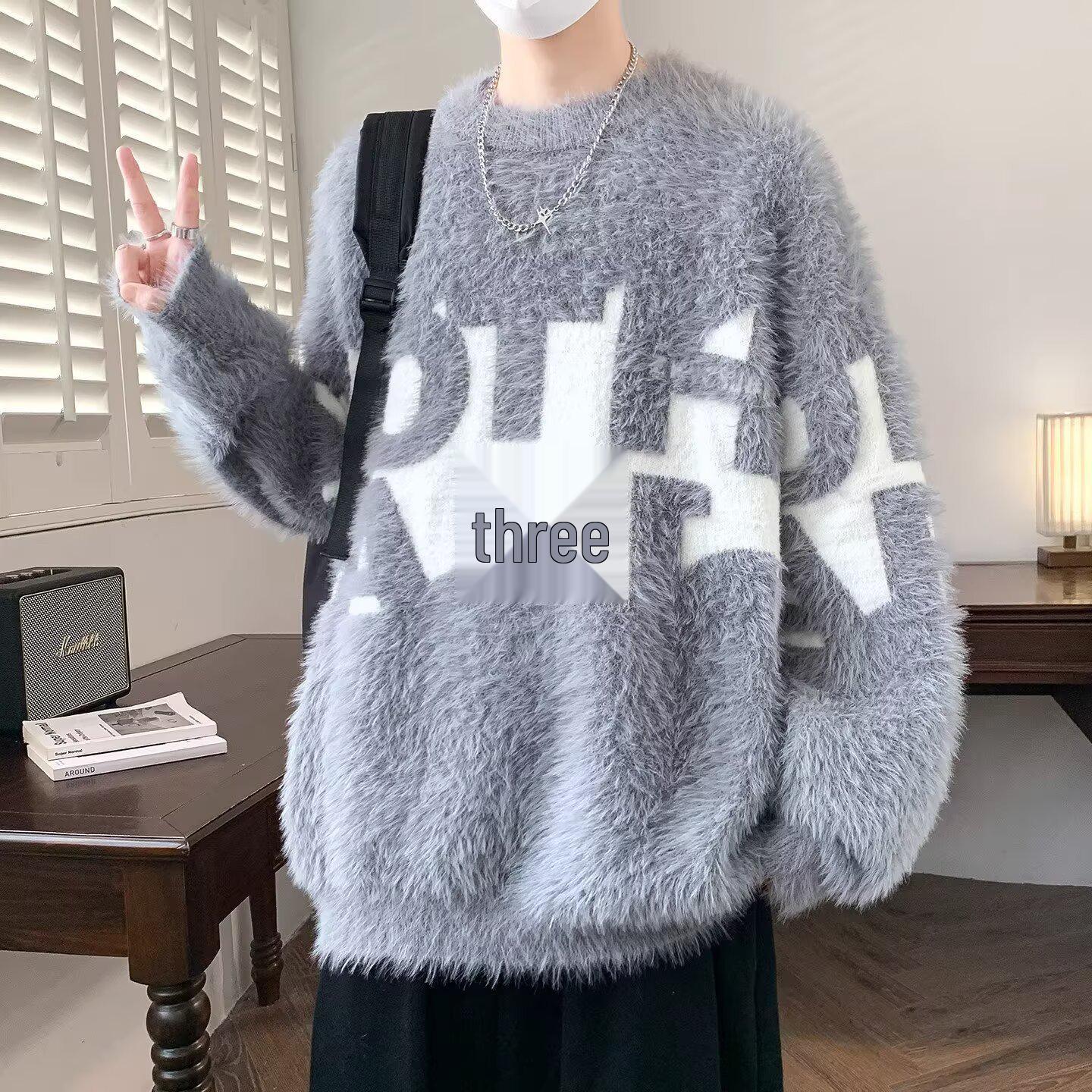 

Men s Round Neck Jacquard Sweater - Thickened Loose Fit for Autumn & Winter 2XL [72.5-77.5 kg]
