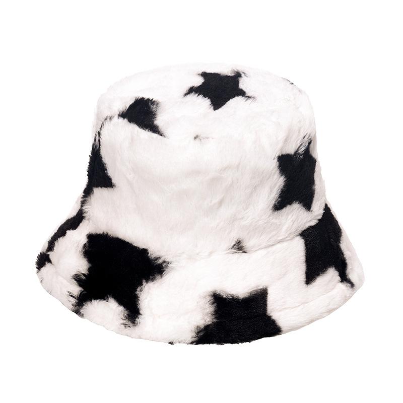 Pentagram basin hat men's and women's Japanese and Korean trend casual imitation rabbit hair geometric plush thermal hat winter bucket hat men