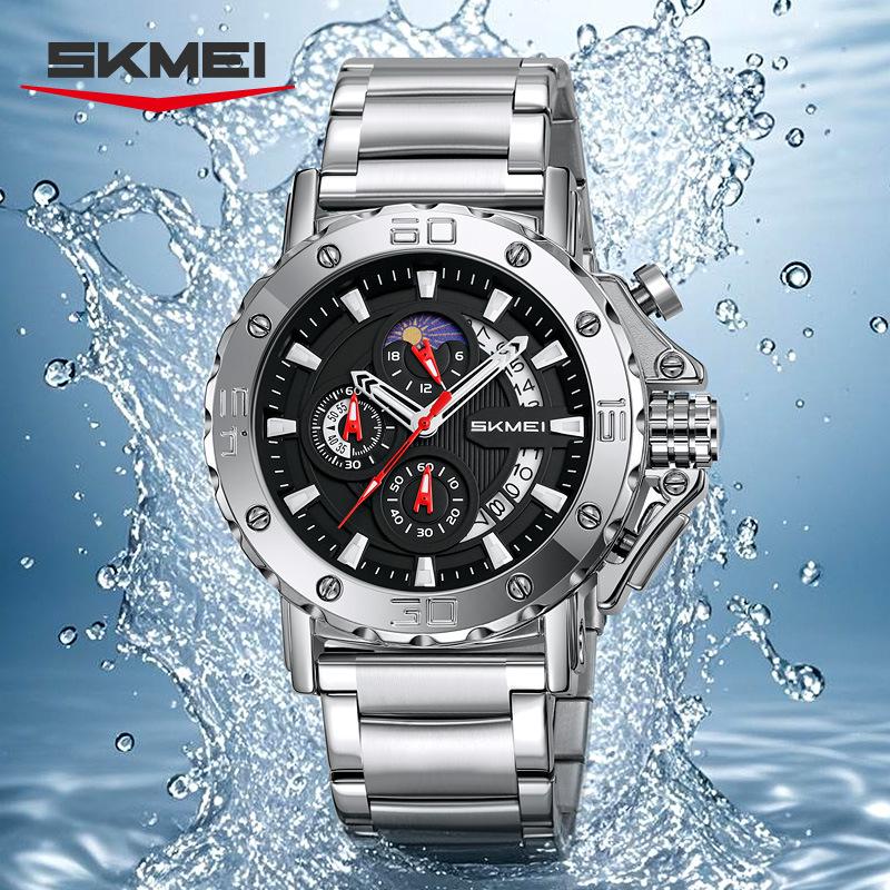 Skmei Watch for Men Top Brand Luxury Big Dial Stainless Steel Waterproof Chronograph Wristwatches with Date