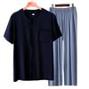 Cardigan manica corta in cotone e seta pigiama da uomo per mezza età e anziani pantaloni estivi sottili in cotone artificiale loungewear da uomo