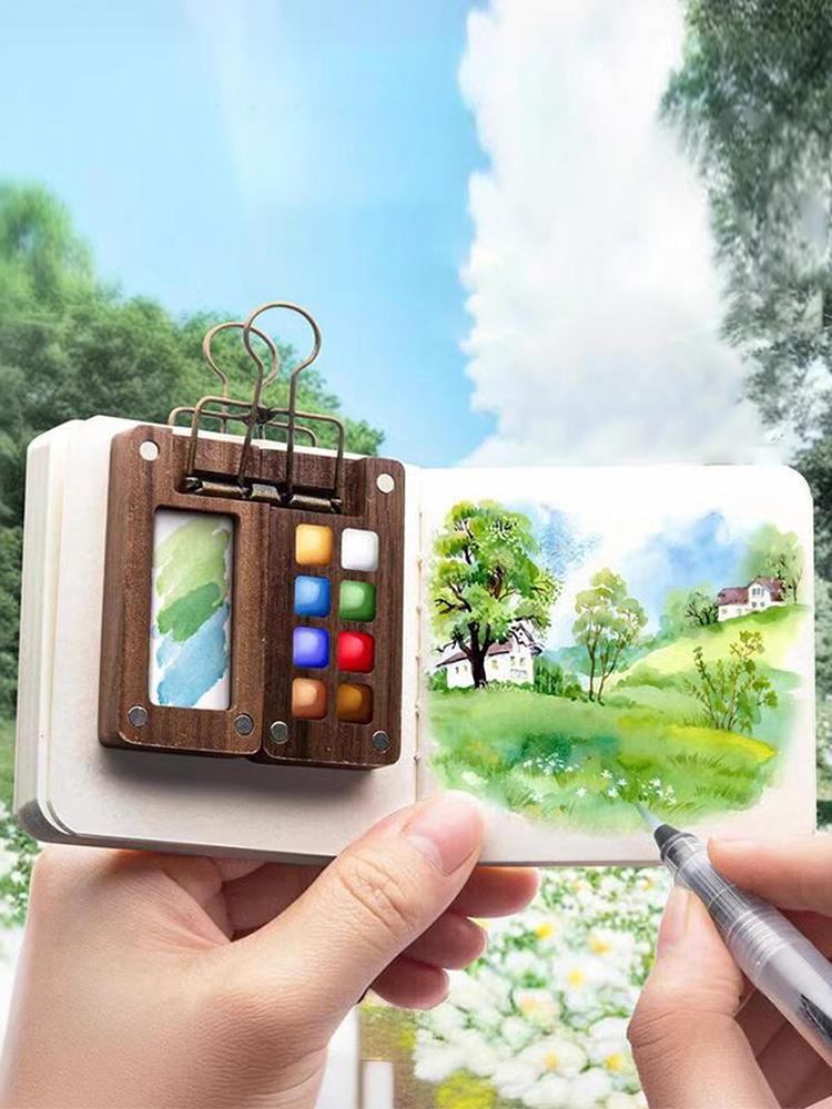 Travel Paint Palette Pocket Artist Watercolor Set with Clip Portable Watercolor Set for Artists and Students