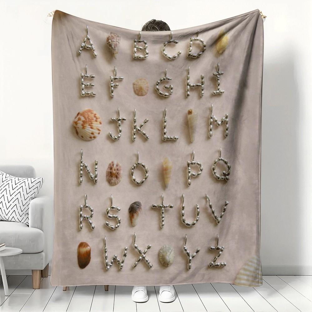 

Seashell Alphabet Pattern Flannel printed blanket suitable for all seasons suitable for living room office sofa and travel 75x100cm