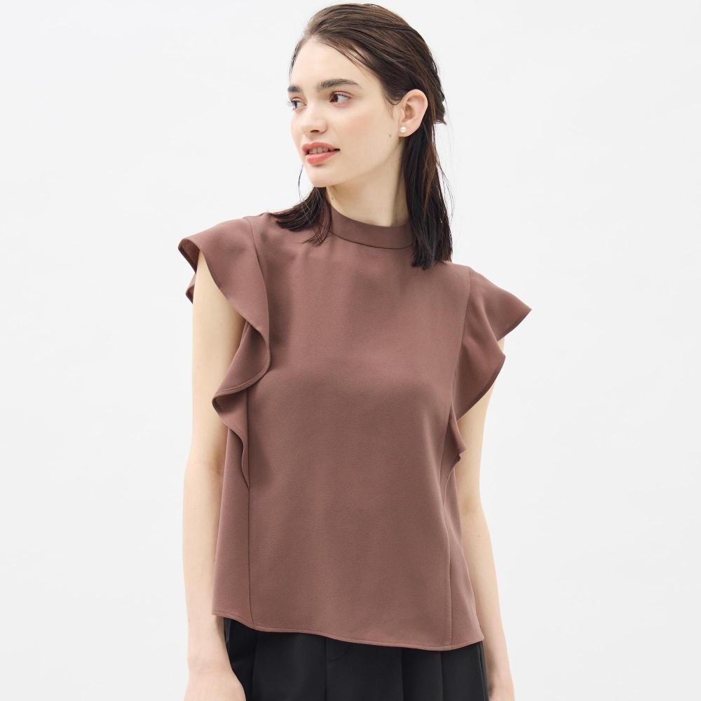 

Блузка с воротником-стойкой и рюшами GU by Uniqlo, короткий рукав Z+E