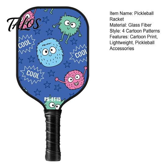 Junior Pickleball Paddle Kids Cartoon Print Lightweight Glass Fiber Portable Children Racket Accessories Birthday Gift Youth