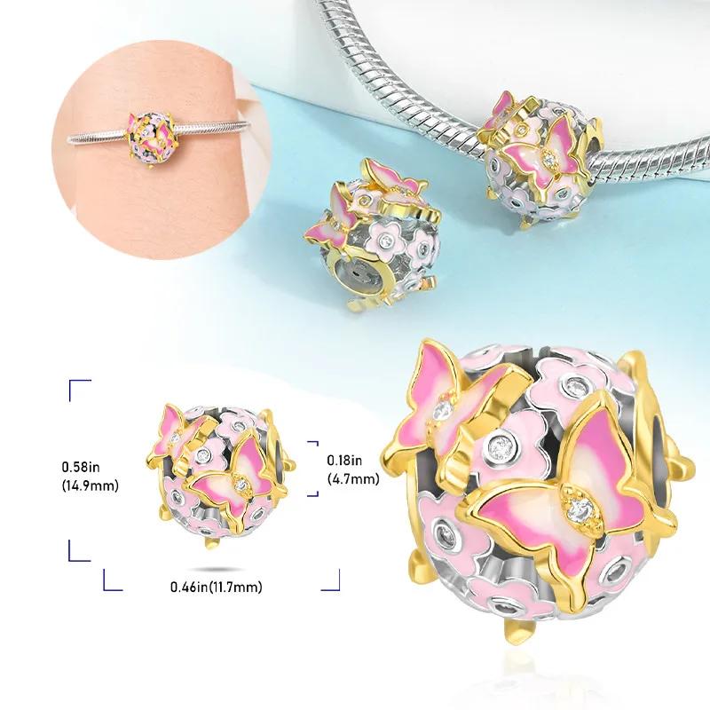 Copper Metal Colors Colorful Pansy Daisy Flowers Butterfly Pendant Bead Component Bead Component Compatible With Authentic Original Bracelet High