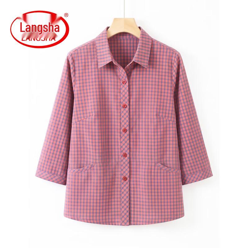 Women s Plaid Seven-Sleeve Shirt 4XL