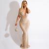 Rhinestone Mesh See-Through Camisole Bustier Long Dress