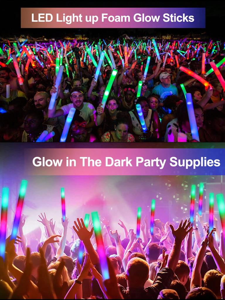 20/30pcs LED Foam Glow Sticks Cheer Tube Wedding Baton Wands 3 Modes Flashing Strobe Stick Glow in The Dark Party Supplies