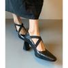 Soft Leather French Retro Mary Jane Shoes Light Mouth Thick Heel Temperament High Heels Cross Strap Single Shoes