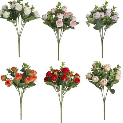 Artificial 5-Fork Rose Eucalyptus Bouquet for Home Decor and Photography Props