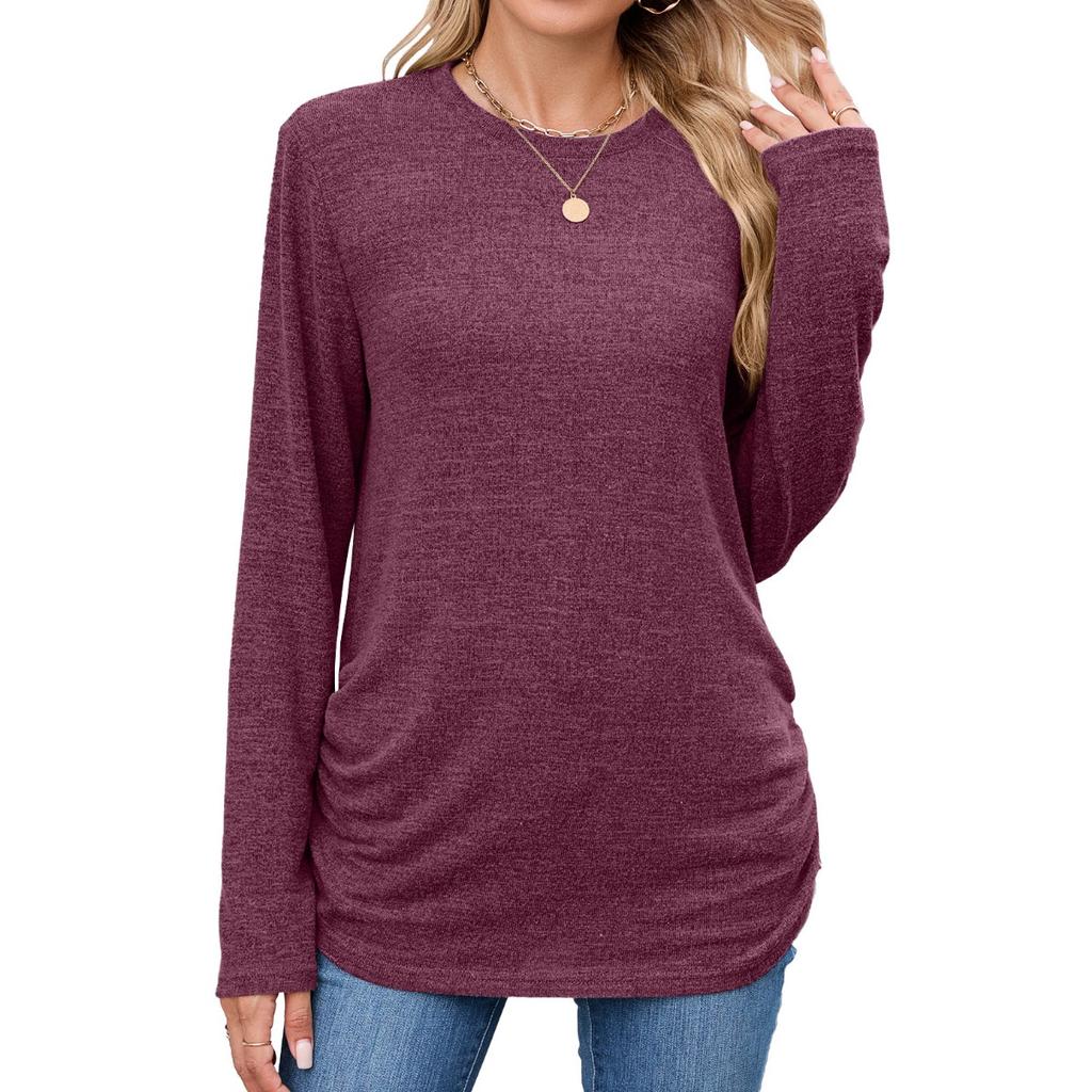 Fall Winter New Women's Solid Color Crew Neck Loose Long Sleeve T-shirt Top For Cross-border Export