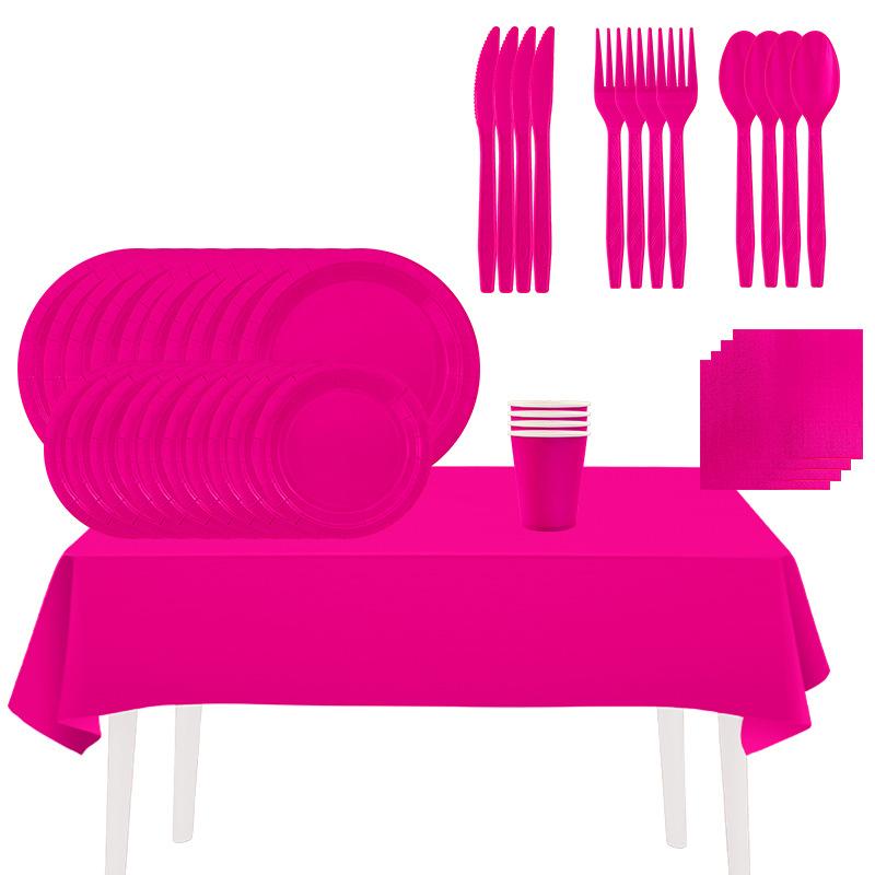 Factory Direct Sales Rose Red Theme Party Decoration Supplies Thickened Disposable Paper Plate Paper Cup Paper Towel Set