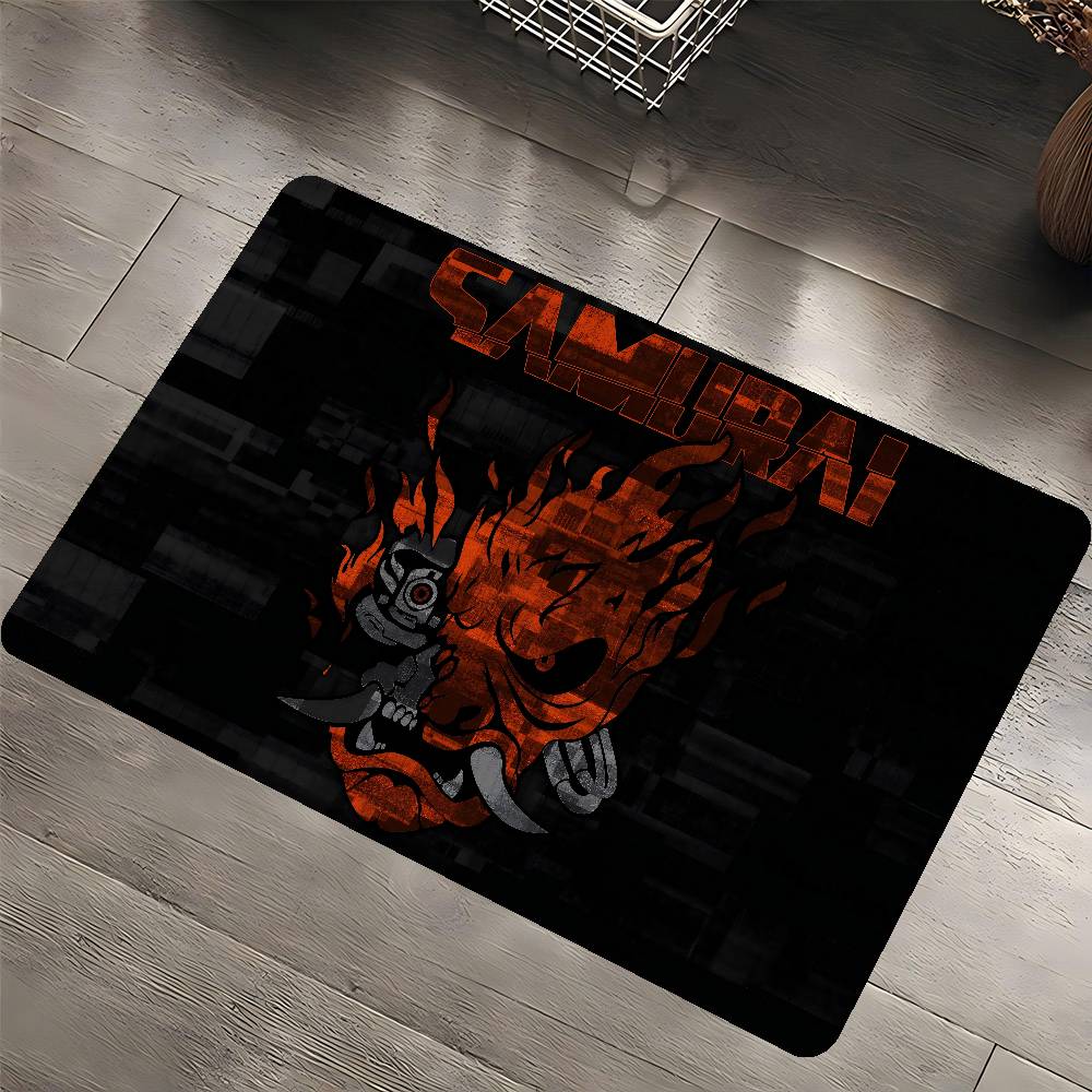 C-Cyberpunk Samurai Logo Flur Teppich Waschbar Rutschfest Wohnzimmer Sofa Stühle Bereichsmatte Küche Fußmatte Bereichsteppich