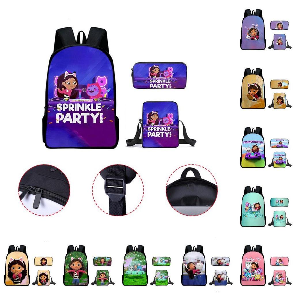 Gabbys Dollhouse Backpack Schoolbag Students Shoulder Bags Pencil Case Pouch