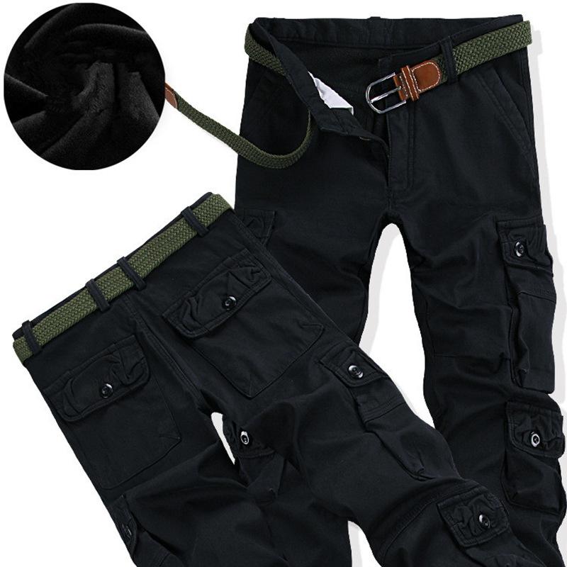 

Winter Plus Velvet Pants Men s Overalls Loose Casual Sports Straight Pants Multi-pocket Thick Fleece Warm Pants 40
