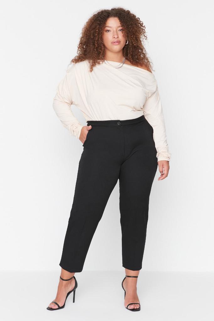Damen Stil Übergröße Schwarze Hose aus Webstoff