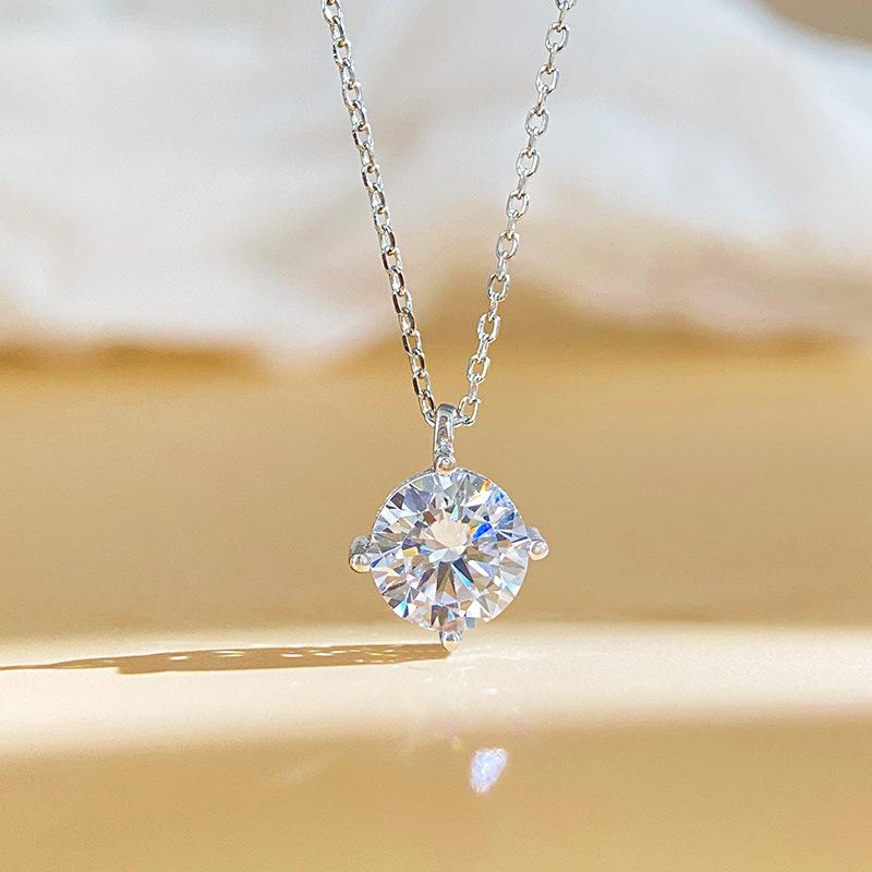 6.5mm Rond Geslepen Drie-klauw Solitaire Moissanite Hanger Ketting S925 Sterling Zilver Voor Vrouwen