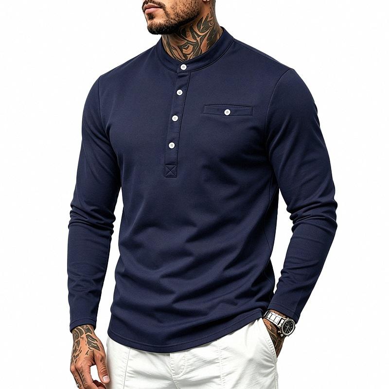 Men S Long Sleeve Henley T Shirt With Chest Pocket Casual Top