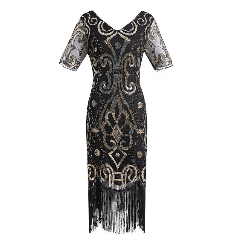 Boutique Explosive Vintage Tassel Evening Dress Sequins Handmade Beaded Party Banquet Dress