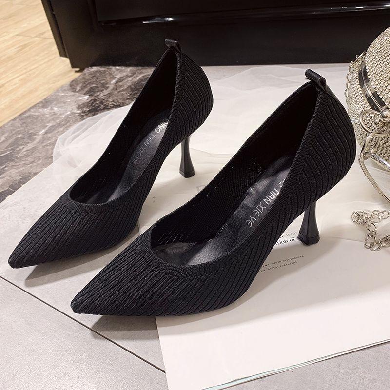 women fashion sweet black mesh breathable spring & summer slip on stiletto heel shoes lady cool brown heel shoes ab655