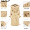 BITCED Women's Long Trench Coat with Waist Cinch Cotton-Blend Fashion Jacket with Long Sleeves