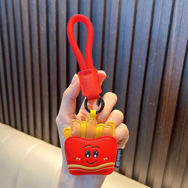 Leather Cartoon Burger & Pizza Keychain - 3D Cute Car Bag Pendant Gift Ornament