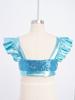 Dětské dívčí topy na jazzový tanec Čtvercový výstřih Volánkové rukávy Třpytivý flitrovaný metalický crop top