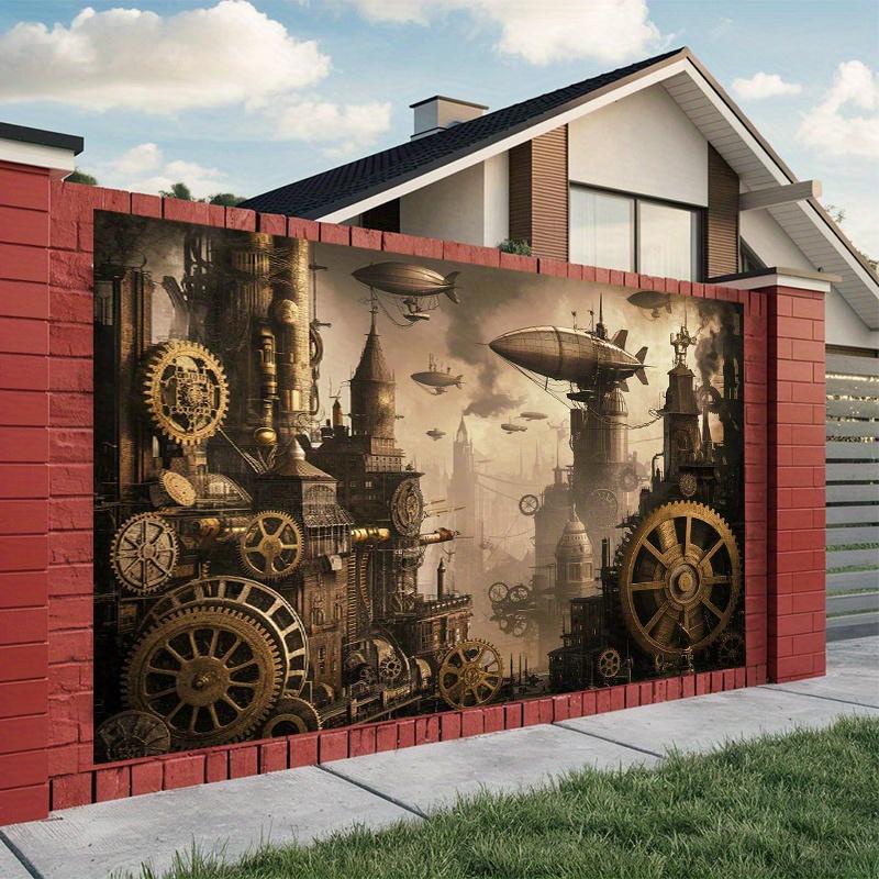 Jeden duży baner tła miasta w stylu steampunk - 90,55x70,8 cala włókno poliestrowe dekoracja imprezowa