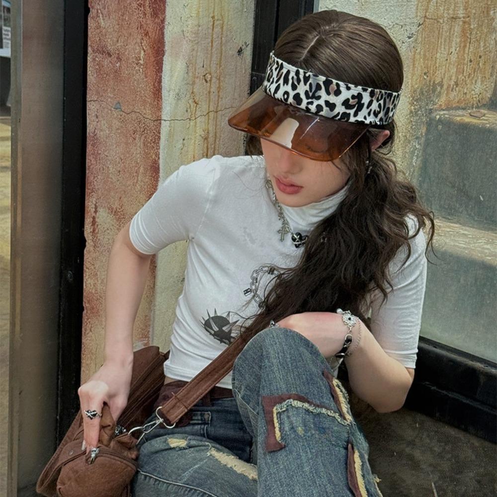 UV Protection Leopard Print Visor Cap Sunscreen Sun Hat Fashion Transparent Hollow Hat Hiking