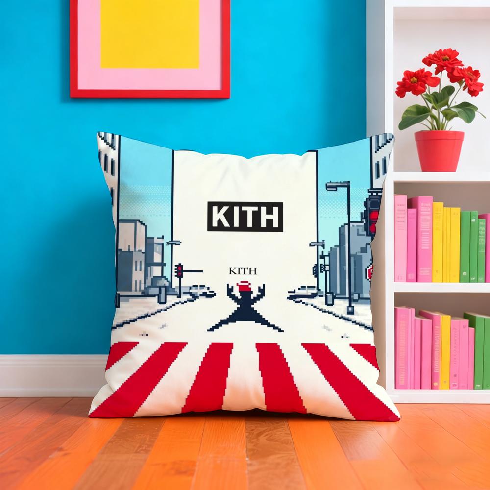 Classic Logo K-Kith Cushion Cover Plush Fabric Soft Double-Sided Printed Sofa Warm Winter Home Gift Pillow Case