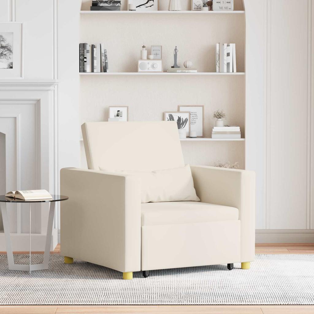 Extendable Single Sleeper Sofa Cream White 90 x 165 x 87 cm Fabric