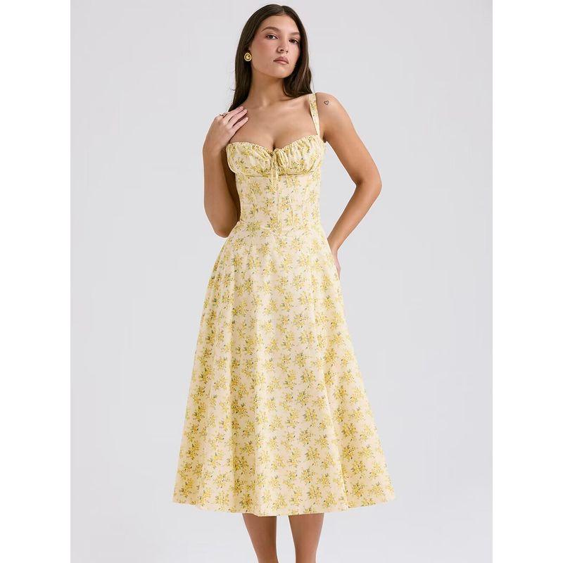 House of French Pastoral Sling Dress Drawstring