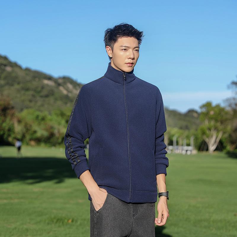 Autumn and Winter Men's Two-bar Fluffy Warm Anti-static Stand-up Collar Fleece Jacket Cardigan