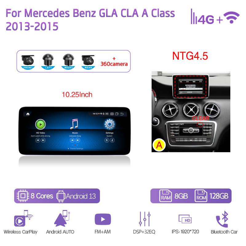 10.25/12.3Inch Android13 For Mercedes Benz GLA CLA A Class 2013-2018 GPS Navigation CarPlay 4G 360Camera Car Multimedia Player