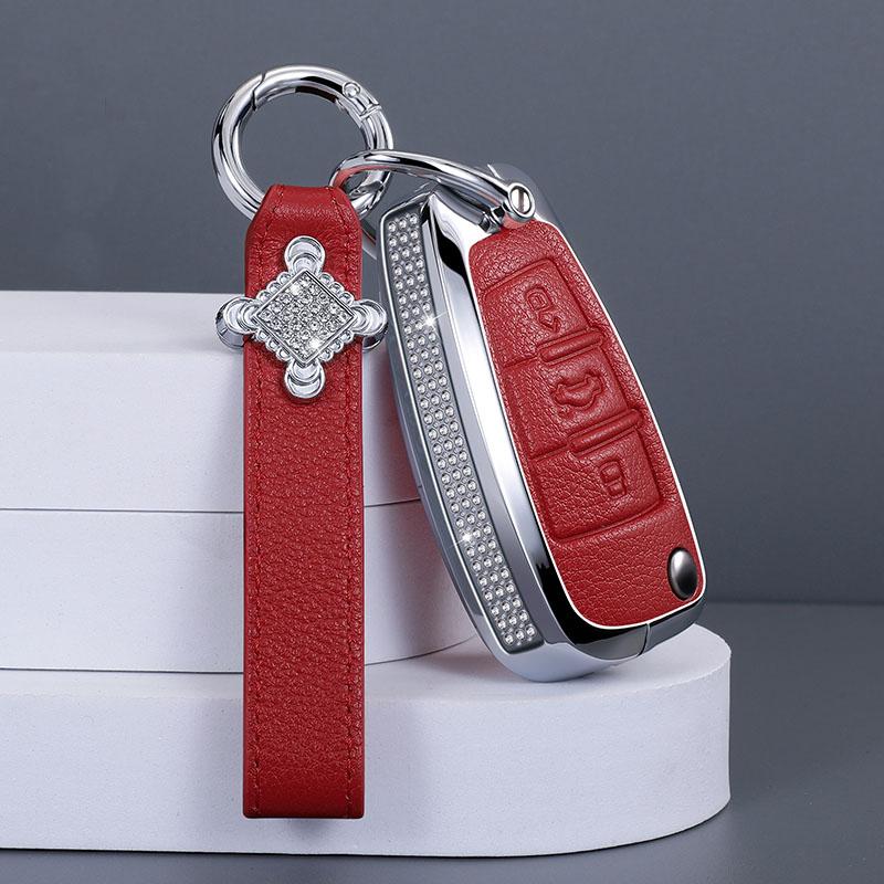 Diamonds Leather Remote Car Key Cover Case Shell for A1 Q3 Q2L Q7 A3 A6L 2008-2011 Auto Key Protector Interior Accessories