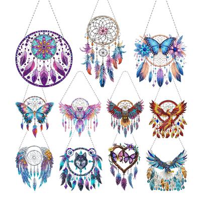 Animal Dream Catcher 5D DIY Diamond Painting Dots Pendant DIY Diamond Art Pendant Kit Diamond Painting Ornaments for Wall Window