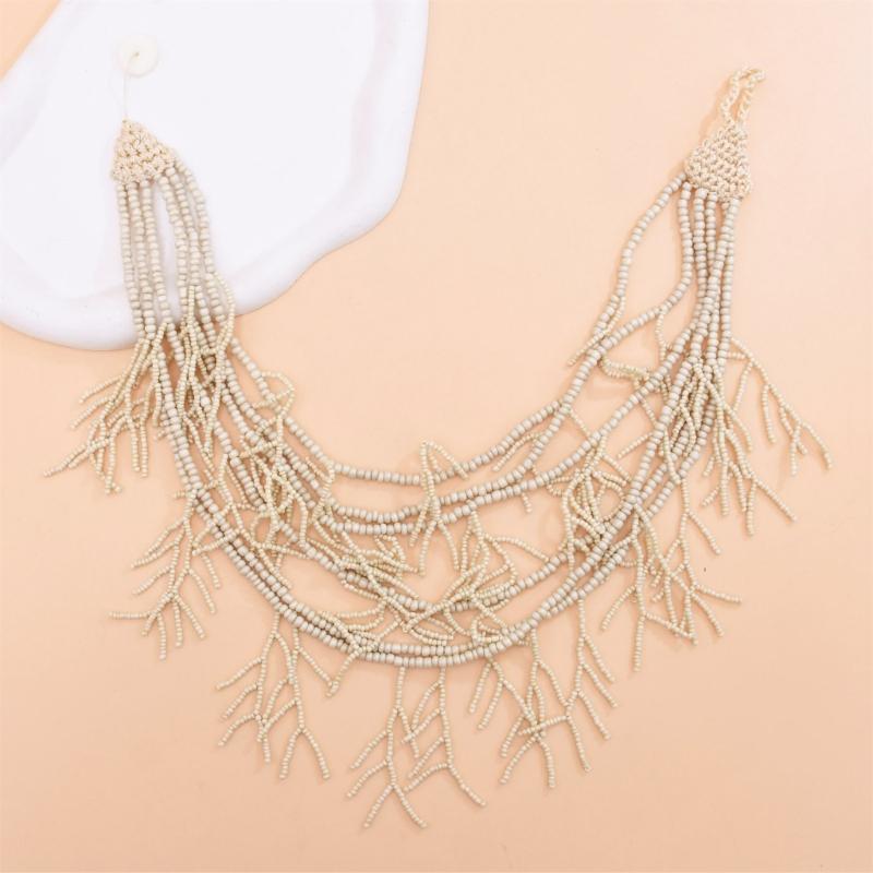 Handmade Multilayer Rice Beads Necklace Choker Necklace Jewelry For Women Skin Friendly Bohemian Dress Neck Wear