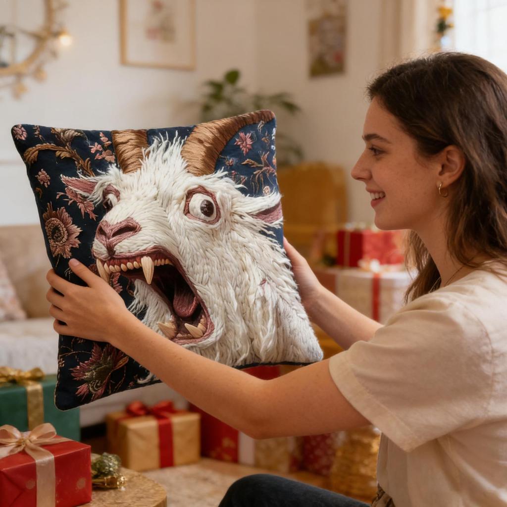 Schreiendes Ziegen Kissenbezug 45x45 cm Lustige Tier Plüsch Überwurf Kissenbezug für Couch Sofa Schlafzimmer Deko