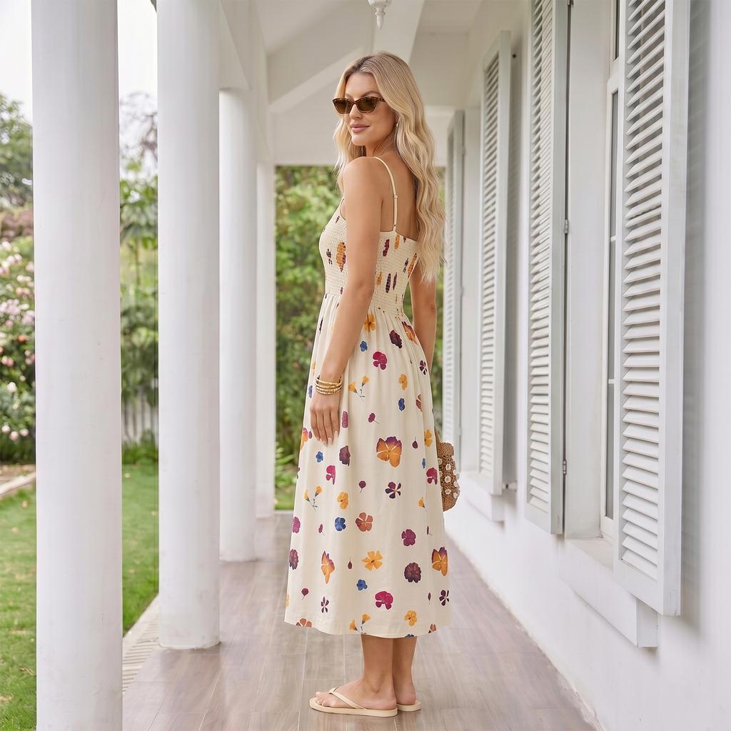 Ärmelloses gestreiftes Sommerkleid für Damen mit verstellbaren Spaghettiträgern und gerafftem Oberteil für Freizeit oder Alltag