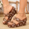 Fashion Denim Checkered Wedge Heel Sandals for Women Summer 2025 New Fashion Chunky Platform Sandals Woman Thick Bottom Outdoor Slippers