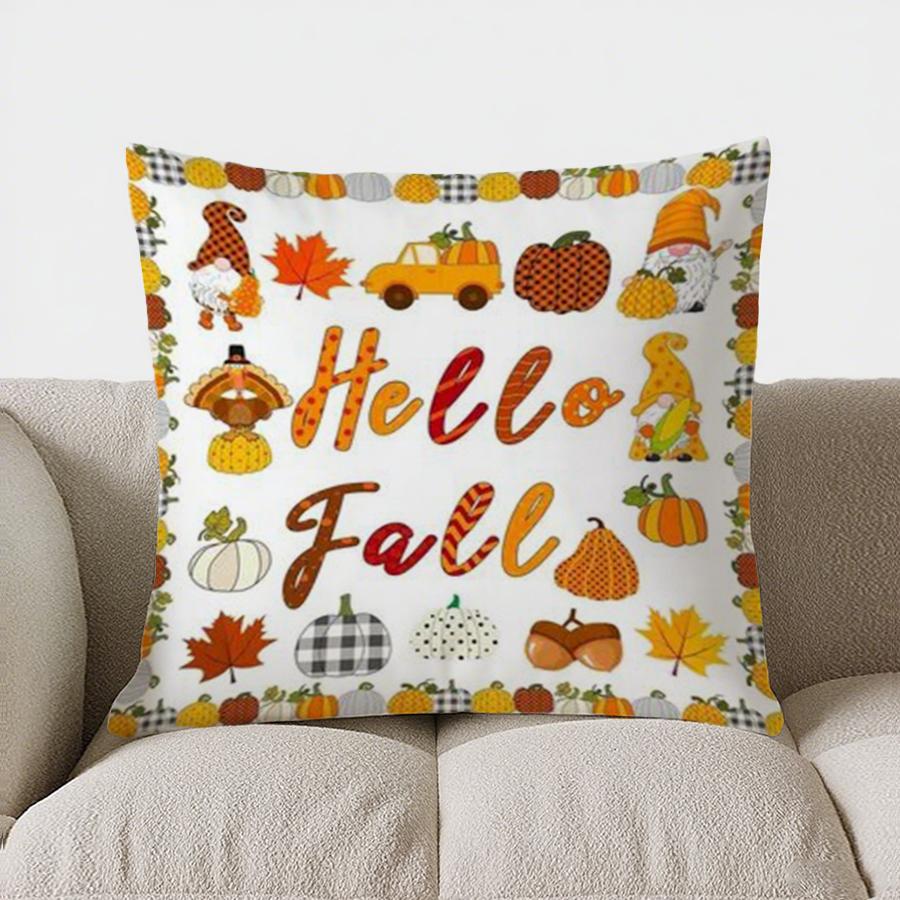 Home Decor Hello Autumn: Bird & Pumpkin Throw Pillow Pattern Cushion Cover Suitable For Sofa Bedroom Car Pillow Cover
