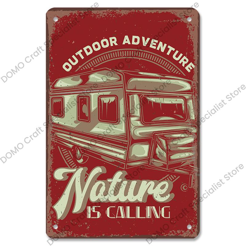 Camping Abenteuer Plaketten Vintage Metall Platte Berg Reise Campervan Touren Retro Metall Zeichen Wand Dekor Reise Club Camping Autos