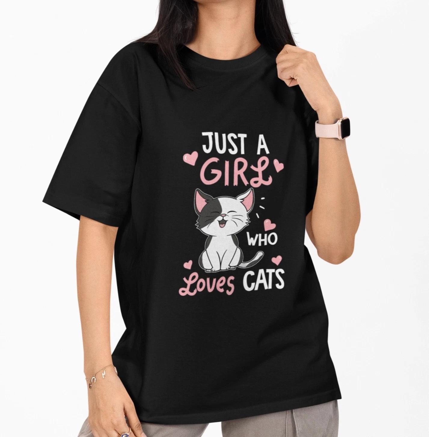

Just A Girl Who Loves Cats T Shirt Cute Cat Lover Graphic Tee Gift for Her L