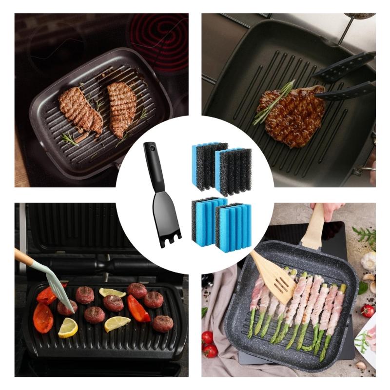 Practical Grill Cleaning Accessories Pack With Sponges And Scrapers Nylon Spatula Grills with Grooves And Cookware